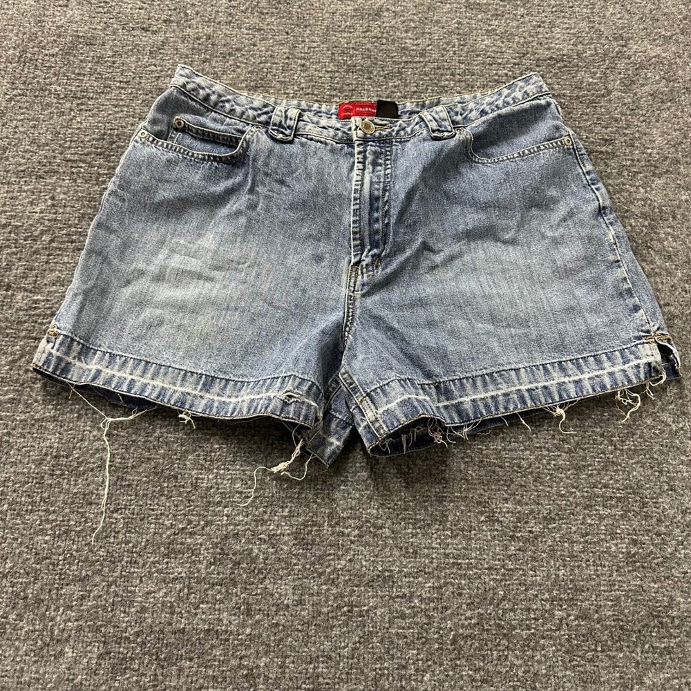 Arizona Jean Co Shorts Womens Size 18 1/2 Blue Denim Raw Hem Flap Pocket Casual